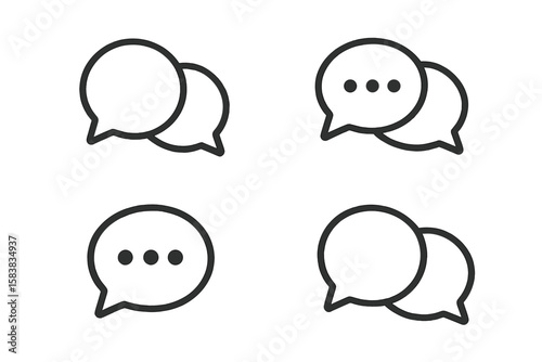 Chat speech bubble icon set. Vector line art communication symbols. Dialogue, message, conversation sign collection for website, app UI, social media, or forum design.