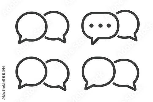 Communication icons set. Chat speech bubble signs. Vector illustration for dialogue, message, or discussion. Talking, forum, comment, support and feedback symbols.