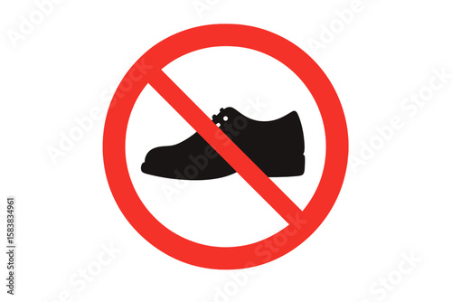No Shoes Allowed Icon. Footwear Prohibited Sign. Remove Shoes Before Entering. Red Circle Warning Symbol. Do Not Enter With Shoes. Vector Illustration For Public Spaces, Clean Zones, Indoor Areas