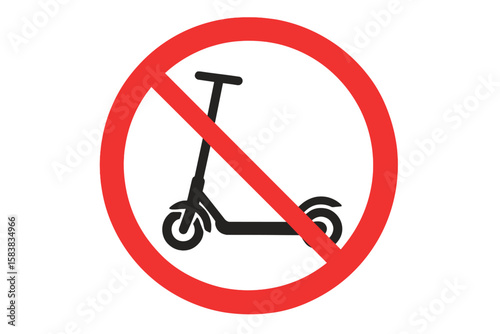 No Electric Scooter Allowed Sign, Red Prohibition Symbol, Warning Round Icon for Scooter Riding Ban, Transparent Vector Graphic, Safety and Regulation Concept