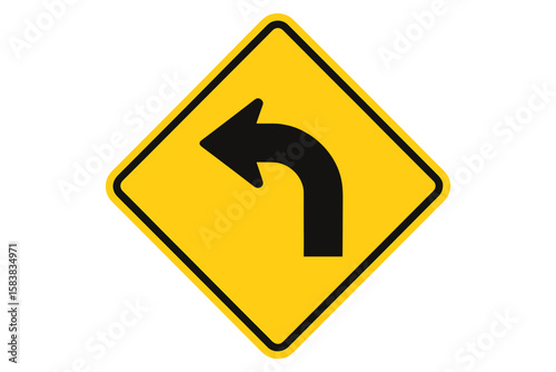 Dangerous Right Turn Road Sign, Yellow Diamond Shaped Traffic Warning Sign, Vector Illustration, Transparent Background, Caution Curve Ahead, Safety Symbol