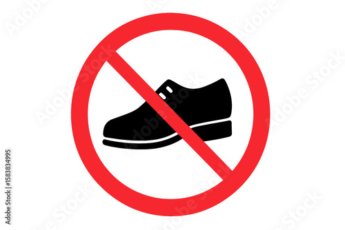 No Shoes Icon Set, Remove Footwear Sign, Shoes Not Allowed Symbol, Prohibition and Forbidden Shoes Warning, Red Circle Ban Sign, Transparent PNG and Vector Illustration