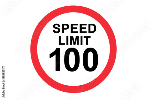 Driving Speed Limit 100 Sign, Printable Traffic Symbol, Red Circle Warning, Transparent PNG, Vector Illustration for Road Safety and Transportation Design