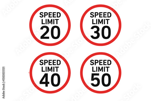 Driving Speed Limit Sign Set, Printable Traffic Signs and Symbols, Transparent PNG and Vector Illustration, Road Safety Icons, Speed Restriction Markers, Traffic Regulation Graphics