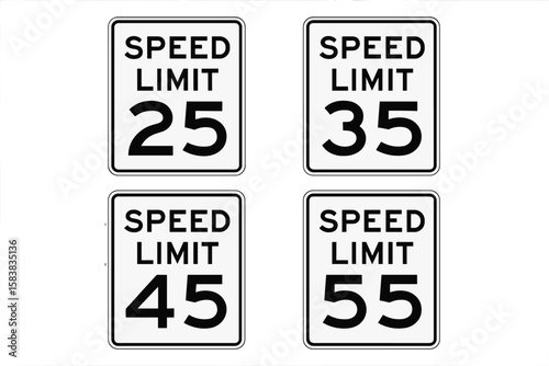 Driving Speed Limit Sign Set, Printable Traffic Signs and Symbols, Transparent PNG and Vector Illustration, Road Safety Icons, Regulatory Speed Signs Collection