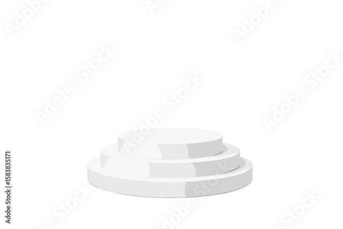 3D white podium mockup for product presentation. Minimalist circular pedestal platform, empty stage stand for cosmetic showcase. Abstract geometric scene on isolated background.