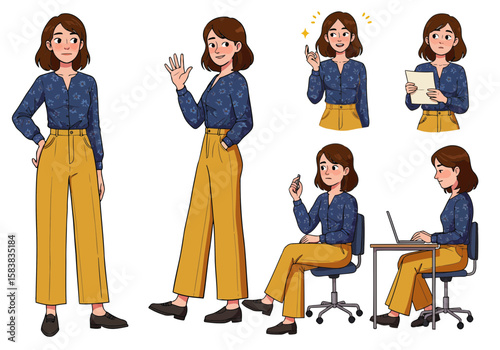 Illustration woman character design poses expressions casual outfit style