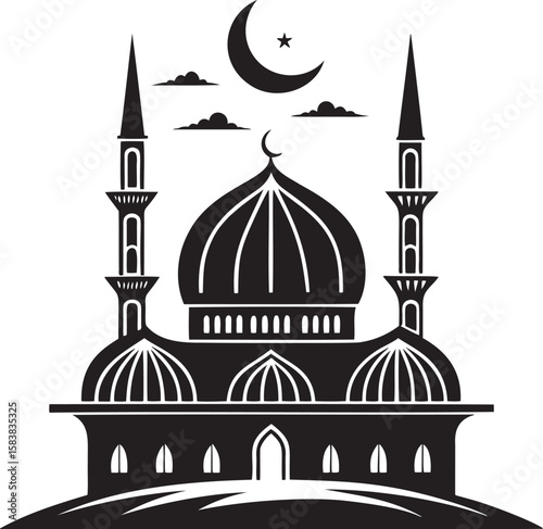 Islamic mosque with crescent moon and star architecture