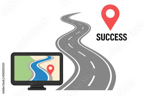 Road with GPS navigation concept, pathway to achieve goals and success, vector illustration of strategic direction, journey planning, progress, and target achievement transparent PNG