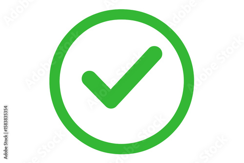 Green check mark icon. Approval tick sign vector. Yes symbol, correct vote button. Success, accepted, ok & approved flat simple illustration. Checklist element for web.