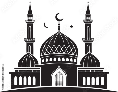 Islamic mosque with crescent moon and star architecture