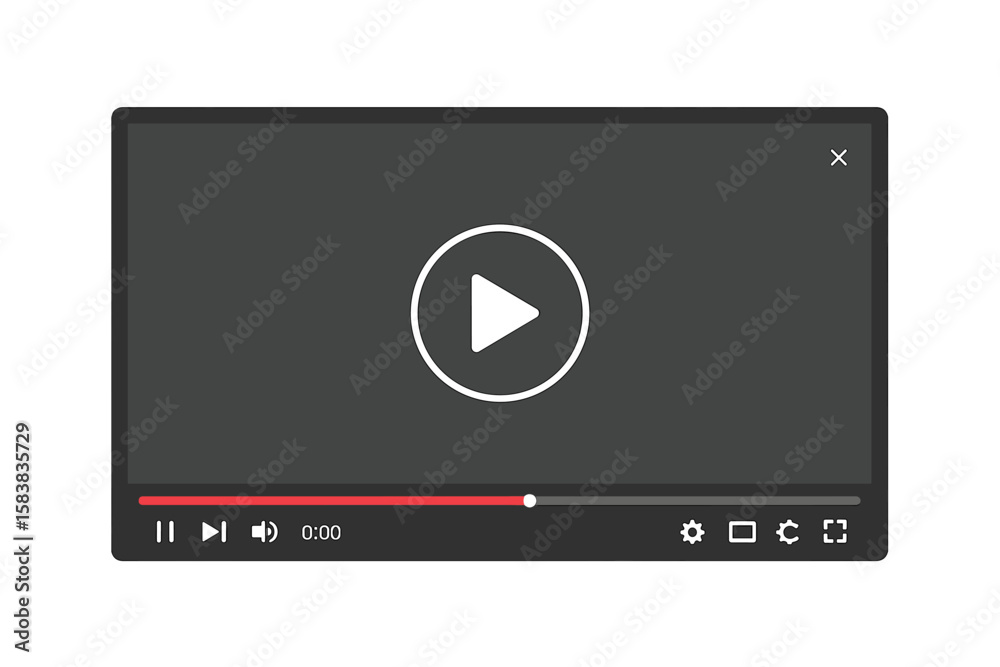 Modern Multimedia Video Player Interface with Play Button, Online Streaming Window, Navigation Controls, Social Media Video Playback, Digital Media Player UI Modern Multimedia Video Player Interface with Play Button, Online Streaming Window, Navigation Controls, Social Media Video Playback, Digital Media Player UI