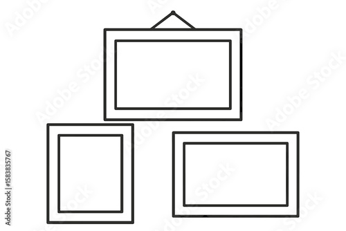 Minimalist Empty Photo Frame Mockup Set, Hanging and Tabletop, Isolated on White Background, Vector Illustration for Gallery Wall, Art Display, Poster Template, Modern Interior Design