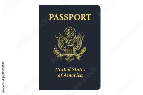 United States Passport Cover Vector Illustration, Official Gold Emblem and Text, Isolated Transparent Background, USA Travel Document, Modern American Identity Symbol, Editable Stock Design