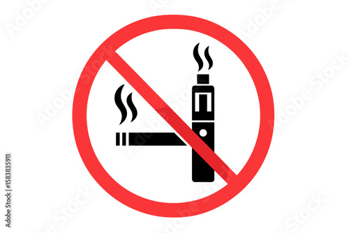 No Smoking and Vaping Prohibition Sign with Cigarette and Vape Icon in Red Circle, Transparent Background, Vector Illustration for Health and Safety Awareness