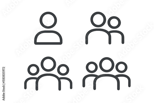 Minimalist People Icon Set, Teamwork Group Symbol, Human Avatar, Community, Social Network, Employee Team, Collaboration, Outline Vector, Transparent PNG, Business Communication Concept
