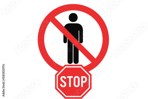 No entry for pedestrians sign vector. Stop symbol with man icon. Private property, restricted area concept. Do not enter, keep out warning. Prohibition and safety icon.