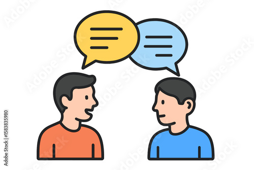 People Talking, Speaking, Listening, and Communicating Concept, Transparent Vector Illustration of Two Men Conversing with Speech Bubbles, Dialogue and Interaction Design