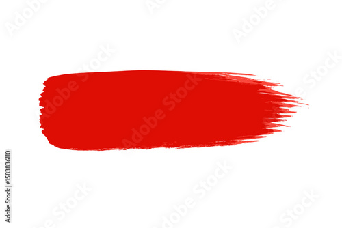 Red paint brush stroke isolated on white background. Abstract acrylic smear or oil paint texture. Grunge artistic design element for banner, poster or creative project.