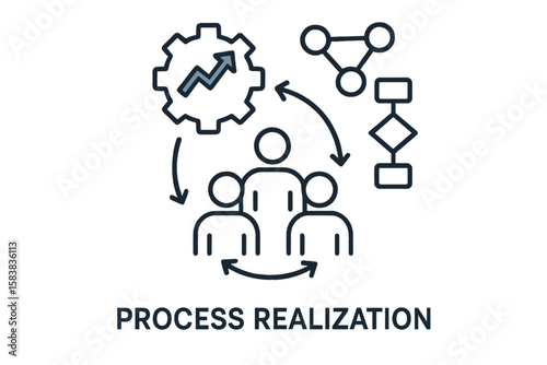 Business Process Realization, Teamwork Collaboration, Workflow Optimization, Interconnected Systems, Process Improvement, Vector Illustration, Transparent PNG