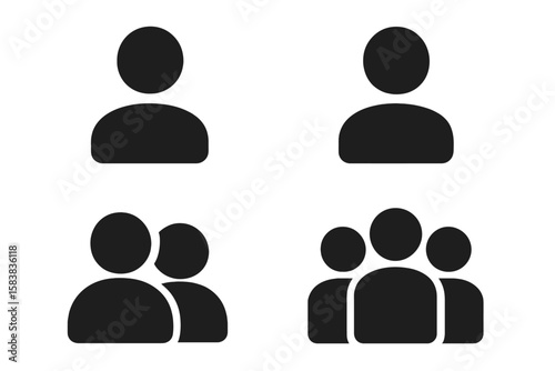 People icon set. User avatar sign and profile symbol. Group of people, team, and crowd pictogram. Simple glyph for contact, member, staff, and social community. Vector.