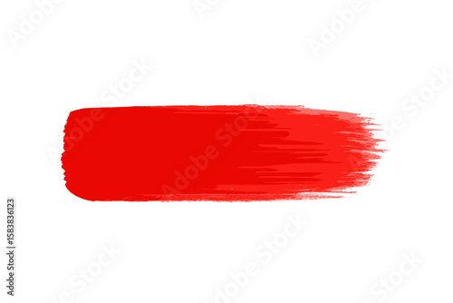 Red paint brush stroke smear isolated on white background. Grungy acrylic oil texture. Artistic abstract banner design element. Watercolor hand drawn illustration.