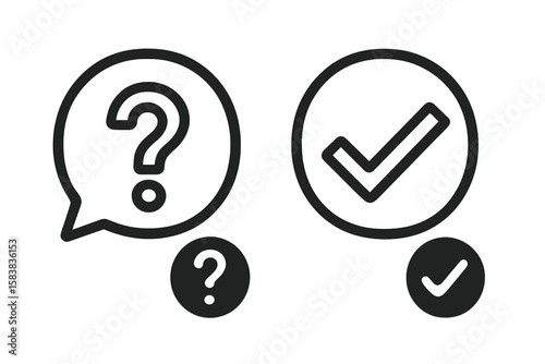 Question and answer icon set for web and mobile app. FAQ, support, help desk concepts. Vector checkmark for survey, quiz, or validation. Yes, no, approve, reject signs.