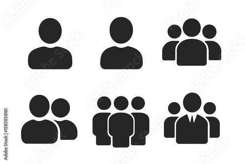 People icon set. Person, user, and group of people icons. Symbol for community, social network, and team of employees. Leader pictogram. Human silhouette vector illustration.