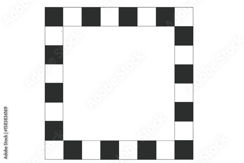 Black and white checkerboard frame. Square geometric border with a checkered pattern. Retro abstract background design element. Vector illustration with copy space for text.