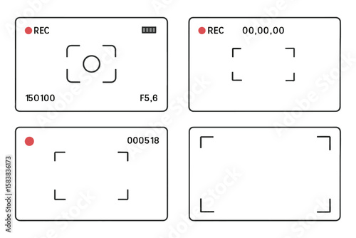 Digital camera viewfinder display frames with transparent screen recorder interface, photo and video recording overlay, high-tech digital display elements vector illustration