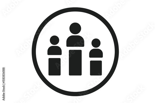 People icon in a circle. Team, group, family, community symbol. Leadership, collaboration, social network, user pictogram. Flat vector for logo, app, website UI design.