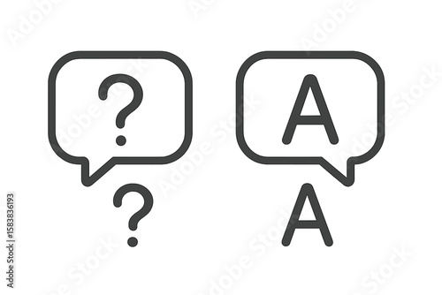 Question and answer icon set. Minimalist line art signs. FAQ, support, help desk communication concept. Vector symbols for web, UI, app, business presentation.