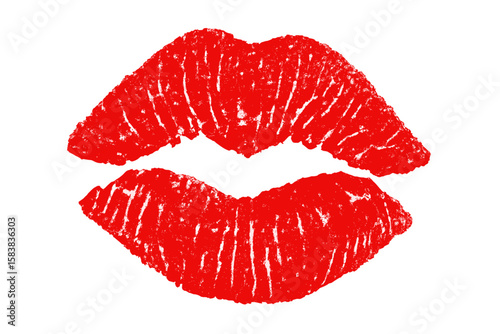 Red lipstick kiss mark vector illustration. Sexy female lips imprint isolated on a transparent background. Beauty and fashion makeup concept. Symbol of love, passion, romance.