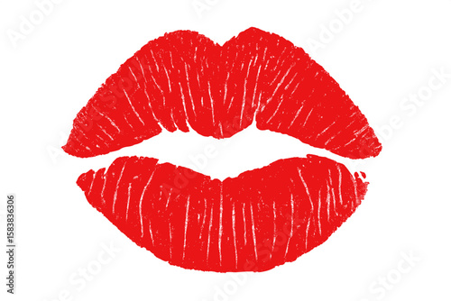 Red lipstick kiss mark vector. Sexy beautiful lips imprint. Valentine's day romantic symbol. Glamour cosmetic makeup illustration. Passion love icon. Grunge textured print.