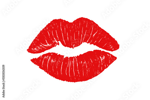 Red lipstick kiss mark vector illustration. Sensual lip print for glamour, beauty, and makeup concepts. Valentine's Day romance and passion symbol. Isolated cosmetic stamp.