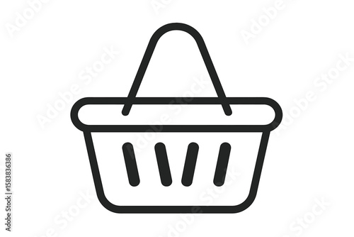 Shopping basket icon. E-commerce cart for online store. Add to cart button for website and app. Vector line art illustration for retail business, purchase, and checkout.