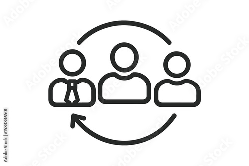 Staff, Employee, Customer Icons with Circular Arrow, Group People Line Art, Business Team Collaboration, Customer Service Concept, Transparent Vector Illustration