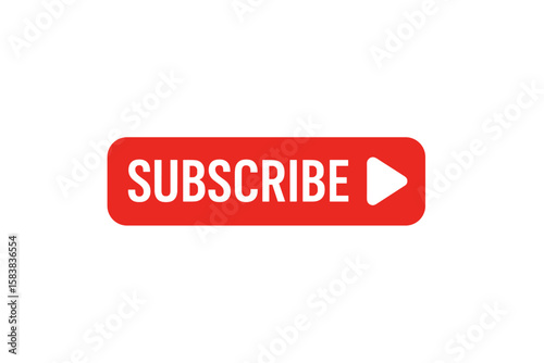 Red Subscribe Button Icon for Video Channel or Website, Modern Social Media Call to Action, Play Symbol, Transparent Background, Vector Illustration, Digital Marketing Concept