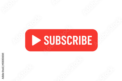Red Subscribe Button for Video Channel and Website, Transparent Background, Vector Illustration, Play Icon, Social Media Call to Action, Digital Marketing Element