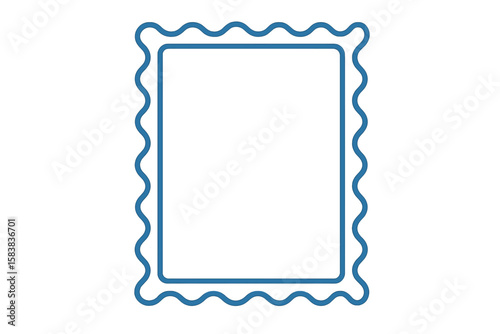 Vector wavy border with scalloped edges. Decorative frame for greeting cards, wedding or birthday invitations, diplomas, or certificates. Marine, sea style stamp design.