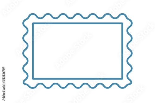 Wavy border stamp frame for decoration. Simple decorative element for greeting card, wedding or birthday invitation. Marine sea style vector illustration. Postage label design.