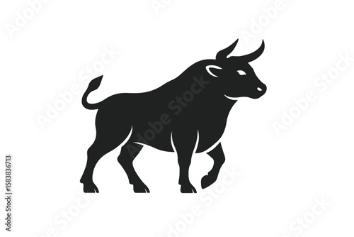 Black Bull Silhouette Vector Illustration, Strong Bull Icon, Powerful Animal Graphic, Horned Cattle Symbol, Aggressive Livestock Design, Farm and Wildlife Vector Art