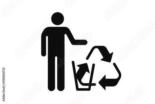 Triman sign. French recycling symbol. Man throwing trash in a recycle bin. Waste sorting instructions for packaging. Eco-friendly and environmental protection vector icon.