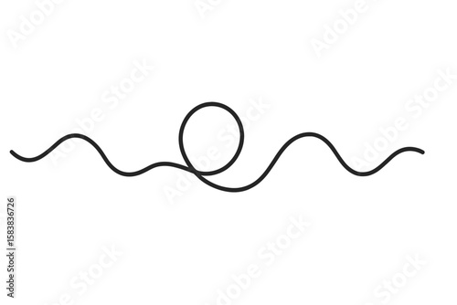 Wavy line with loop, metaphor for life journey, problem-solving, and finding solutions. Path from chaos to order. Concept of complexity and simplicity. Minimalist doodle.
