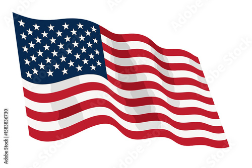 Waving American flag vector illustration. USA national symbol with stars and stripes. Patriotic concept for 4th of July, Independence Day, Memorial Day. High resolution.