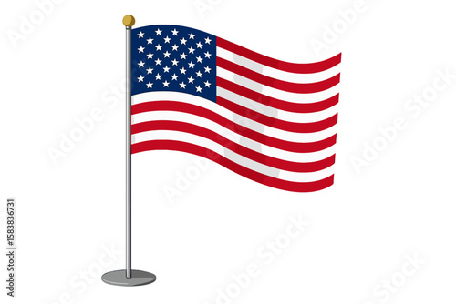 American flag waving on a pole. United States national symbol. USA banner concept freedom, patriotism, independence day. High resolution vector illustration transparent png.