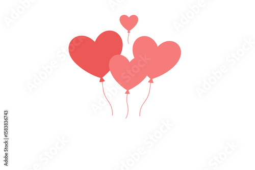 Heart Shaped Balloon Valentines Day Background. Romantic Love Celebration. Festive Red and Pink Heart Balloons Floating. Holiday Card Design. Transparent PNG Vector. Modern Minimal Illustration.