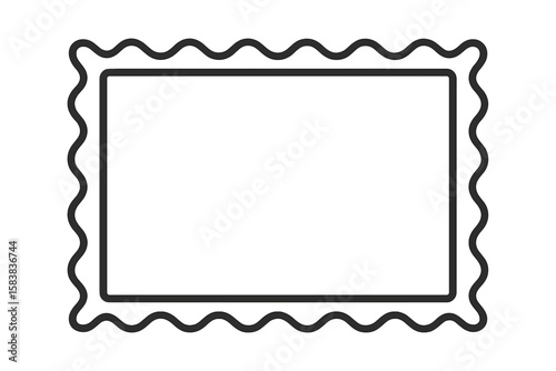 Wavy border stamp frame. Decorative element for greeting cards, wedding or birthday invitations. Marine, sea style. Postage stamp silhouette. Vector illustration label.