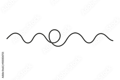Hand drawn wavy line with a loop. Concept of problem solving, order and chaos. Tangled and untangled thoughts. Minimalist abstract path illustration. Psychology concept.