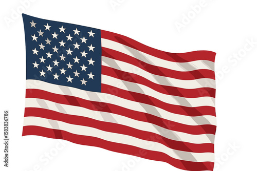 USA flag waving. American national banner with stars and stripes. Symbol of patriotism, freedom, and pride. High resolution vector illustration for Independence Day celebration.